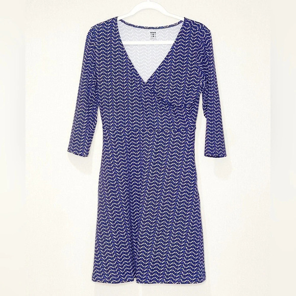 Title Nine Buttah Dream Wrap Dress Blue Pallay 3/4 Sleeve Zip Pockets Size Small - Picture 1 of 8